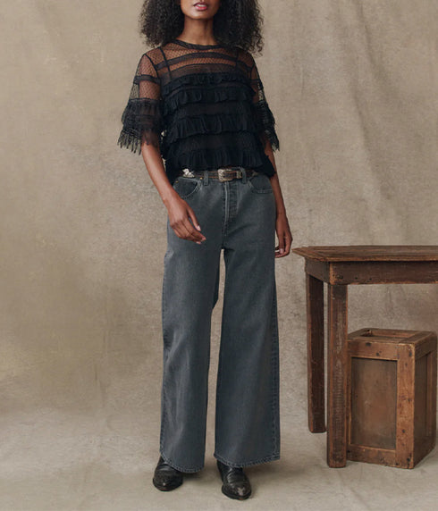 The Winter Lace Flounce Top - Black